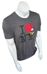 Pimatee Men's I Love NY Mickey Mouse Graphic Gray Short Sleeve Shirt Size Large - Picture 1 of 3