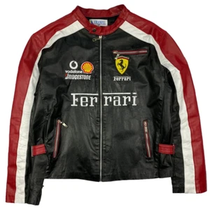 Ferrari Racing Leather Jacket Vintage style F1 Logo Racing Leather Jacket - Picture 1 of 3