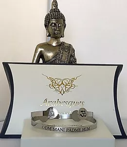 BUDDHIST/BUDDHA OM MANI PADME HUM MANTRA/GESANGSARMREIF/DAMEN/HERREN S/STAHL SILBER - Bild 1 von 4