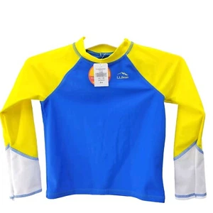 LL Bean Sun Shirt Kids 4 Blue Yellow Long Sleeve Swim Surf Protection Rash Guard - Picture 1 of 7