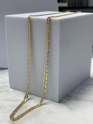 Collana Catena Oro Solida 14k Valentino Piatta Anchor Mariner Tri Colore Per Donna