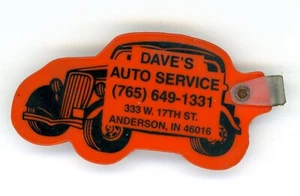 Dave's Auto Service Anderson IN Holder Vtg Keychain Advertising Plastic Old Car - Picture 1 of 3