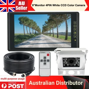 9"Car Mirror Monitor 4PIN White Heavy Duty CCD Color Rear View Camera Kit For RV - Picture 1 of 12