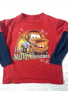 Disney Pixar Cars 4T Red Long Sleeve Top Mater Graphic “Have A Mater Christmas’ - Picture 1 of 6