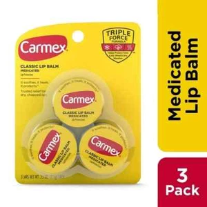Carmex 3 Pack Classic Medicated Lip Balm 3 Jars Fast Free Shipping - Picture 1 of 4
