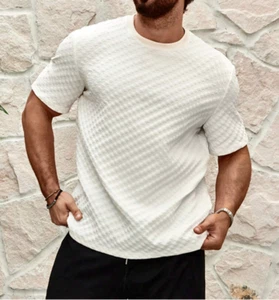 Herren T-Shirt Mendicity Kasua Einfarbig Struktur Rundhals Freizeit Größe Medium - Bild 1 von 16