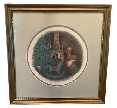 Framed P Buckley Moss Christmas Dreams Framed Lithograph Print Signed Numbered - Image 1 of 4