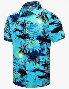 Camisa hawaiana para hombre 5 Xl abotonada manga corta azul cuello floral - Imagen 1 de 5