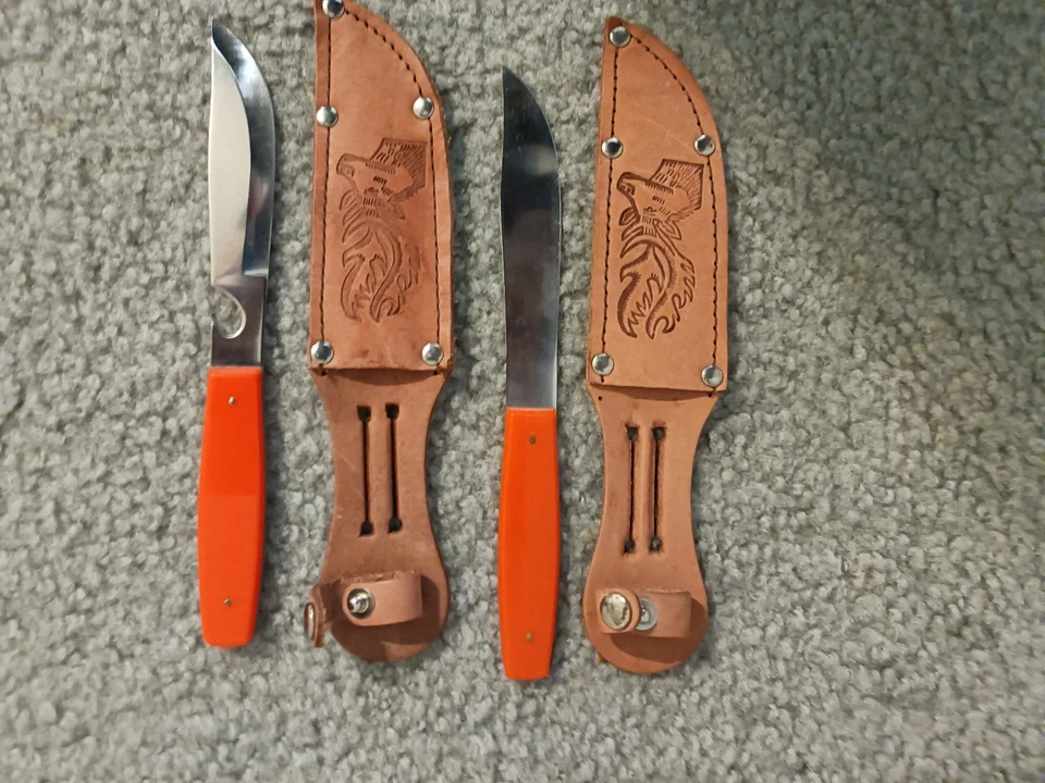 CUCHILLO HOJA 4" LOTE DE 2 ACERO INOXIDABLE CON FUNDA DE CUERO NUEVO Foto 1 de 1