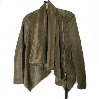 Chaqueta Moto Blank NYC S 4 6 Verde Oliva Imitación Vegana Gamuza Cuero Giratorio NUEVA Foto 1 de 4