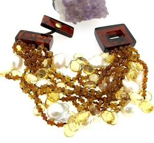 Eva Nueva Amber and Pearl Multi Row Bracelet 7'' - Picture 1 of 4