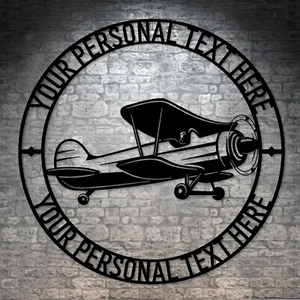 Personalized Biplane Name Metal Sign, Custom Aircraft Steel Sign Wall Decor Gift - Picture 1 of 6