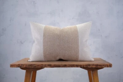 Capa de travesseiro lombar neutra bege creme bronzeado feita à mão almofada texturizada tira estojo - Imagem 1 de 3