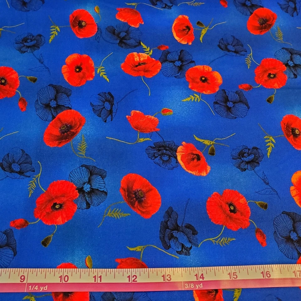 Tela de amapolas rojas flores de algodón FQ HY BTY cuarto de grasa por yarda floral Foto 1 de 3
