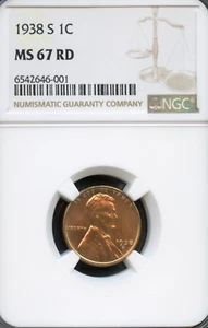 NGC - Wheat Cent - 1c - 1938 S - MS-67-RD - Picture 1 of 4