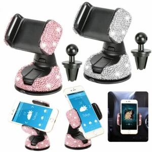 Crystal Bling Car Phone Holder Dashboard Stand Girls Interior Accessories US - Zdjęcie 1 z 13