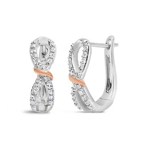 10K White and Rose Gold 1/3 Cttw Diamond and Ribbon Hoop Earrings (H-I, I1-I2) - Picture 1 of 7