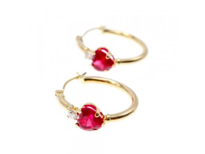 10K YELLOW GOLD RUBIES & DIAMONDS HEARTS EARRINGS - Image 1 of 4