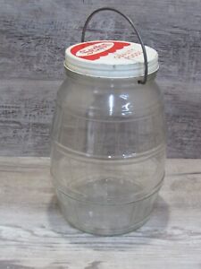 Rare Vintage Sexton Quality Foods 1 Gallon Glass Barrel Pickle Jar w Screw Lid