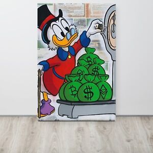 Alec Monopoly Canvas Scrooge Mcduck Weighing $ + Crypto Bags Framed Picture