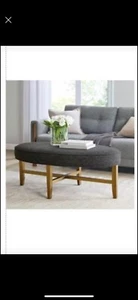 Madison Park Kipling Antique Gold Wood Oval Cocktail Ottoman-Gray MSRP $344.74 - Picture 1 of 7