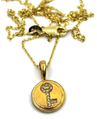 Diamond Key Round Pendant Necklace in 14K Solid Yellow Gold - Image 1 of 4