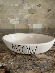 RAE DUNN “Meow” Ivory Ceramic LL Cat Bowl Pet Food Dish 6"  - Picture 1 of 12