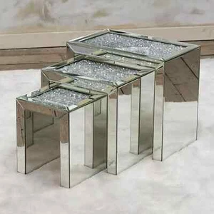 Sparkling Jewel 3-Piece Nest Coffee Table Set with Crushed Crystal Diamonds - Picture 1 of 3