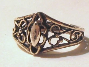 Gold On Sterling Silver Marquise Shape Scroll Open Work sz 9.25 Ring  3.6g  - Picture 1 of 3