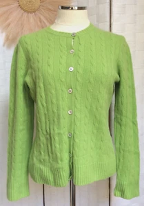 Lands' End 100% Cashmere Green Cable-Knit Button Down Cardigan Sweater Sz M FXL - Picture 1 of 7