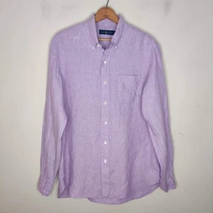 Ralph Lauren Herren 100% Leinen Button Down Hemd Größe L Lila Langarm - Bild 1 von 11