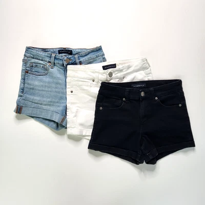 Pantalones Cortos de Jean Aeropostale Talla 0 Tiro Alto Midi Azul Negro Blanco Denim Puños 3 Foto 1 de 4