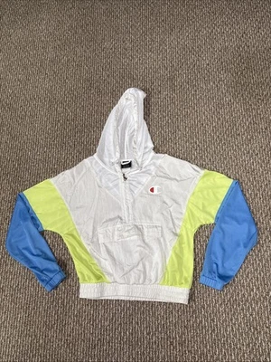 Champion 运动尼龙网眼连帽女式夹克 S 码穿孔运动 1/4 拉链 — 第 1/4 张图片