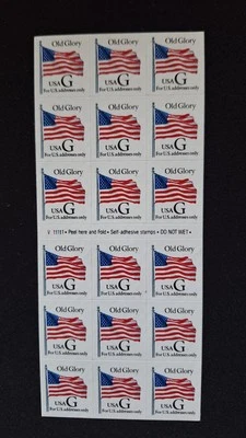Scott #2886a, M/F/NH/NF, Old Glory, Multi, 'G', Booklet Pane of 18, S-A, 1994 - Image 1 of 2