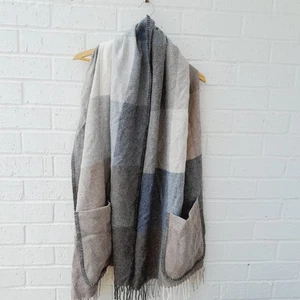 Peruvian 100% Baby Alpaca Reversible Scarf Wrap Shawl Tassels Pockets 27"X 73" - Picture 1 of 6