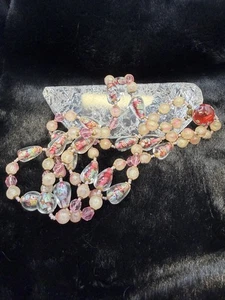 "Collar vintage de cuentas de vidrio artístico Millefiori colorido tono plata oro 18-20"" doble" - Imagen 1 de 10