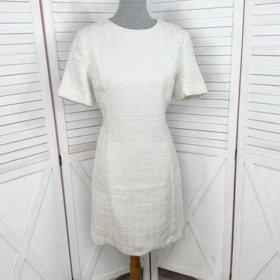 Vestido H&M Mujer Mediano Marfil Blanco Boulce Tweed Manga Corta Vaina Brillo Foto 1 de 4