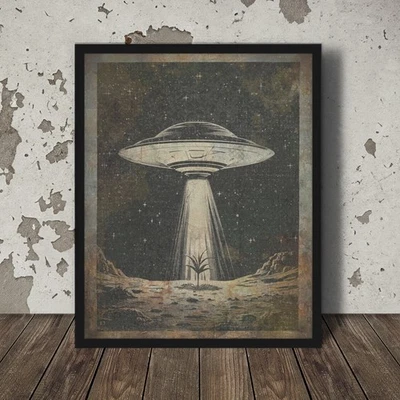 Vintage UFO Tree Of Life Wall Art, Sci-fi Plant Nature Decor, Alien Tree Poster - Image 1 of 4