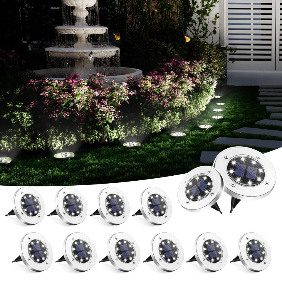 12 Pack Solar Ground Lights Waterproof Eco Friendly Outdoor LED Pathway Lights - Image 1 of 4