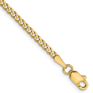 14k Yellow Gold 2.2mm Flat Beveled Curb Chain Bracelet 7" 1.85gm Gift for Mother - Picture 1 of 2