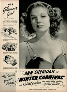 1939 Movie Winter Carnival Ann Sheridan Glamour Girl Carlson Vintage Print Ad - Picture 1 of 8