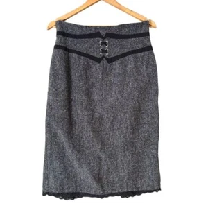 Worthington Tweed Midi Skirt Womens 10 Black Corset Flounce Mermaid Floral Lace - Picture 1 of 13