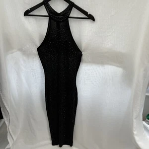 Black Sheer Diamante Dress with Stud Crystal Fashion Nova Christmas Party Medium - Picture 1 of 15
