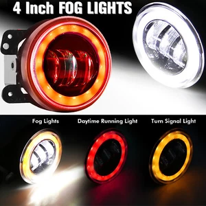 Anillo antiniebla LED de 4" pulgadas rojo Halo DRL para Jeep Wrangler JK TJ Dodge 2007-2017 - Imagen 1 de 9