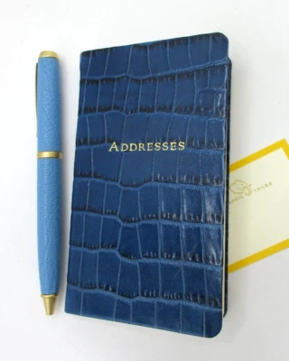 Graphic Image Address Book Pocket Size 3x5" Leather Cover BLUE Crocodile - Image 1 of 4