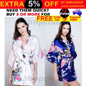 FLORAL SATIN ROBE Kimono Dressing Gown Vintage Wedding Bridal Bridesmaid Party - Picture 1 of 7