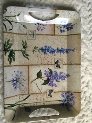 Good Quality Melamine Large Serving Tray – Colourful Purple and Lilac Flowers - Image 1 of 3