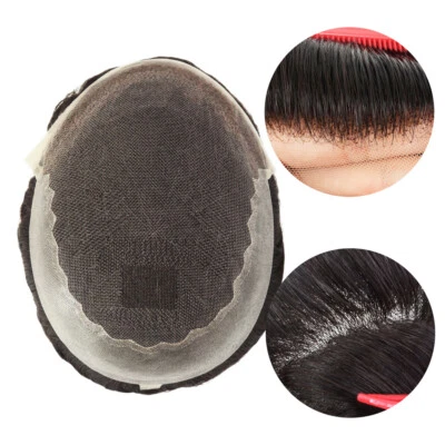 Sistema completo de reemplazo de encaje francés Toupee para hombres cabello humano piel delgada Foto 1 de 4