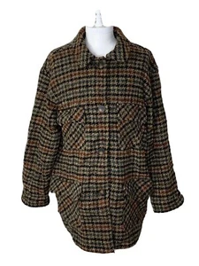 Woolrich Vintage Women Coat Jacket Houndstooth Check Button USA Large - Picture 1 of 8