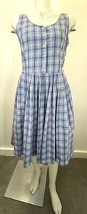 Vintage 50s 60s Plaid Sleeveless Piping Dress Fit Flare Cotton SZ S ( See Spot - Picture 1 of 12